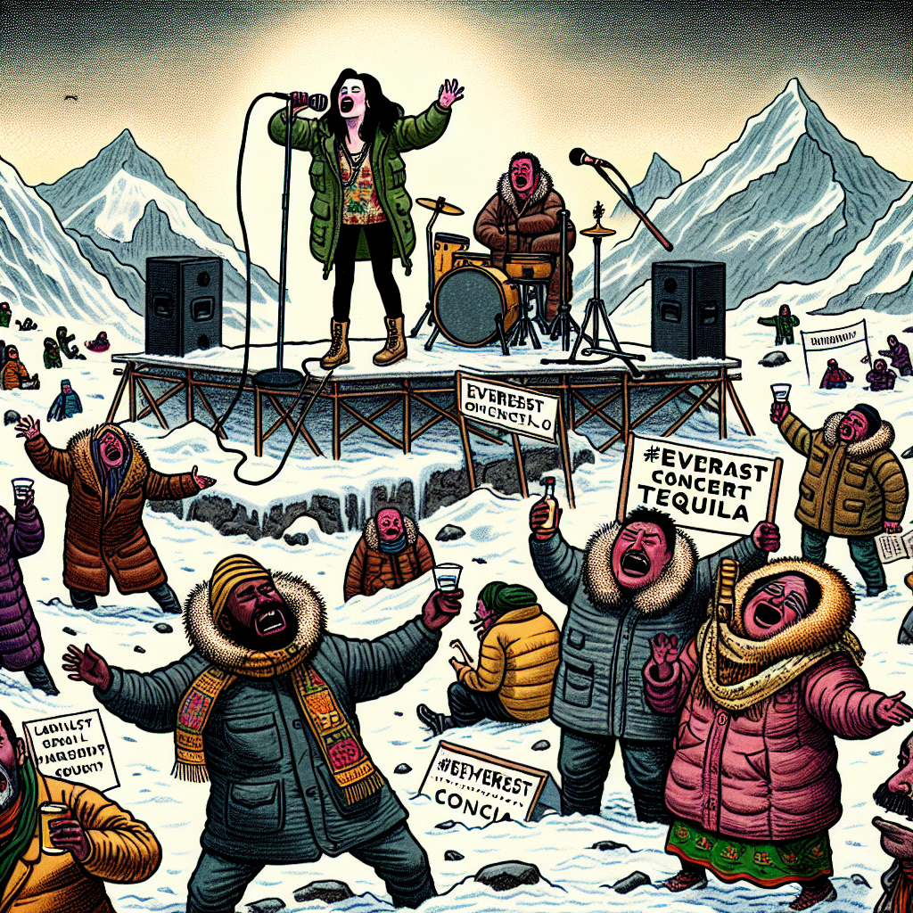 エベレスト山頂でのマライア・キャリーのコンサート、テキーラで暖を取る観客