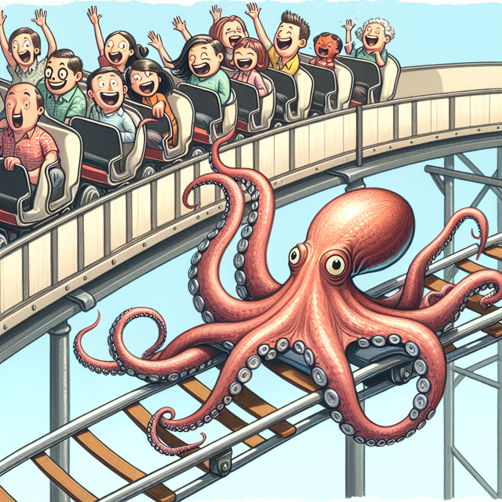 タコが遊園地でジェットコースターに挑戦、触手で安全バーを握りしめる